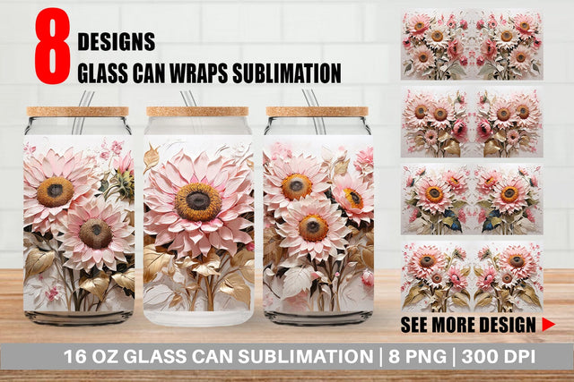 Glass Can 3D Sunflower Painting Sublimation artnoy 