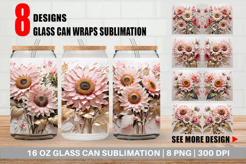 Glass Can 3D Sunflower Painting Sublimation artnoy 