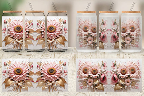 Glass Can 3D Sunflower Painting Sublimation artnoy 