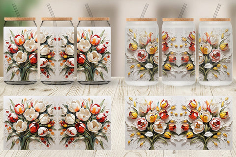 Glass Can 3D Tulip Flower Painting Sublimation artnoy 