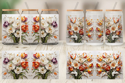 Glass Can 3D Tulip Flower Painting Sublimation artnoy 