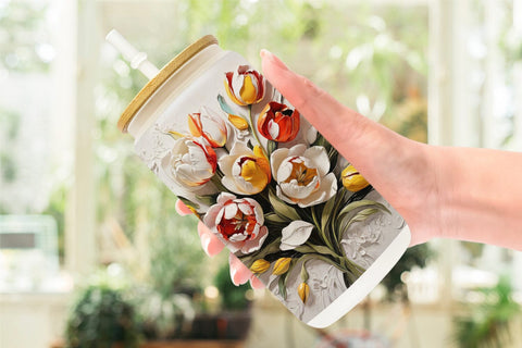Glass Can 3D Tulip Flower Painting Sublimation artnoy 
