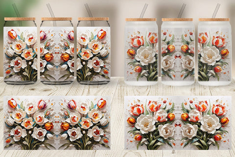 Glass Can 3D Tulip Flower Painting Sublimation artnoy 