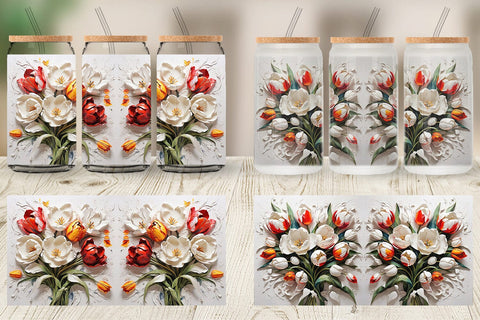Glass Can 3D Tulip Flower Painting Sublimation artnoy 