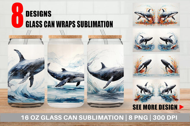 Glass Can 3D Whale Painting Sublimation artnoy 