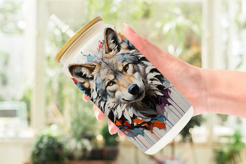 Glass Can 3D Wolf Painting Sublimation artnoy 