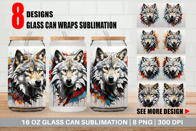 Glass Can 3D Wolf Painting Sublimation artnoy 