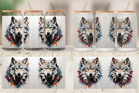 Glass Can 3D Wolf Painting Sublimation artnoy 