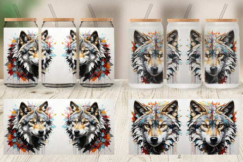 Glass Can 3D Wolf Painting Sublimation artnoy 