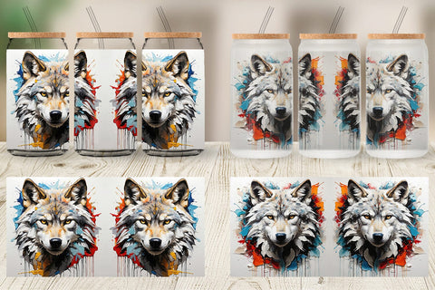 Glass Can 3D Wolf Painting Sublimation artnoy 