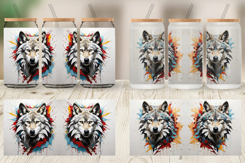 Glass Can 3D Wolf Painting Sublimation artnoy 
