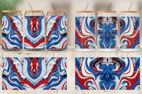 Glass Can 4th July Marble Texture Sublimation artnoy 