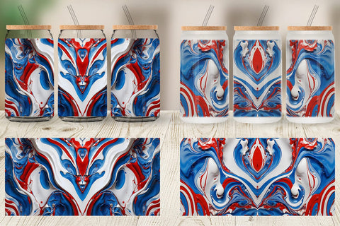 Glass Can 4th July Marble Texture Sublimation artnoy 