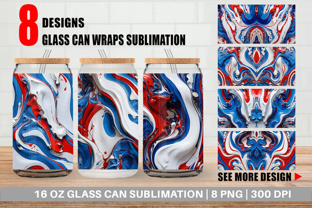 Glass Can 4th July Marble Texture Sublimation artnoy 