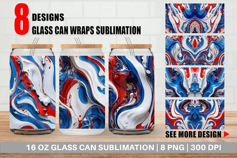 Glass Can 4th July Marble Texture Sublimation artnoy 