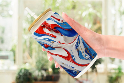 Glass Can 4th July Marble Texture Sublimation artnoy 