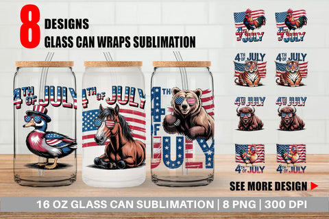 Glass Can 4th of July Animal Sublimation artnoy 