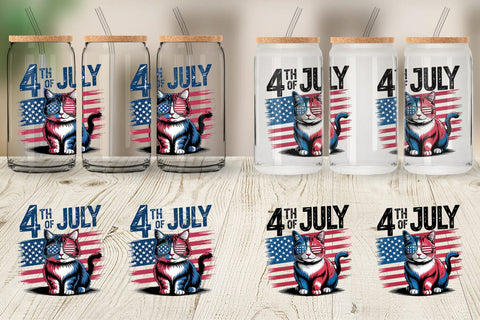 Glass Can 4th of July Cat Sublimation artnoy 