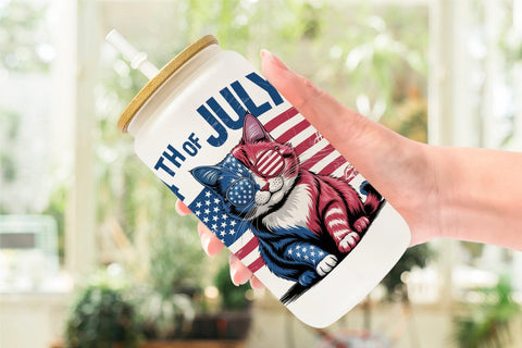 Glass Can 4th of July Cat Sublimation artnoy 
