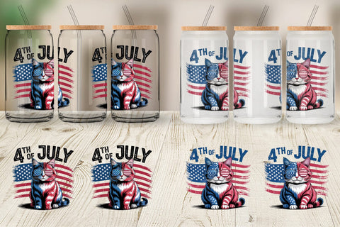 Glass Can 4th of July Cat Sublimation artnoy 