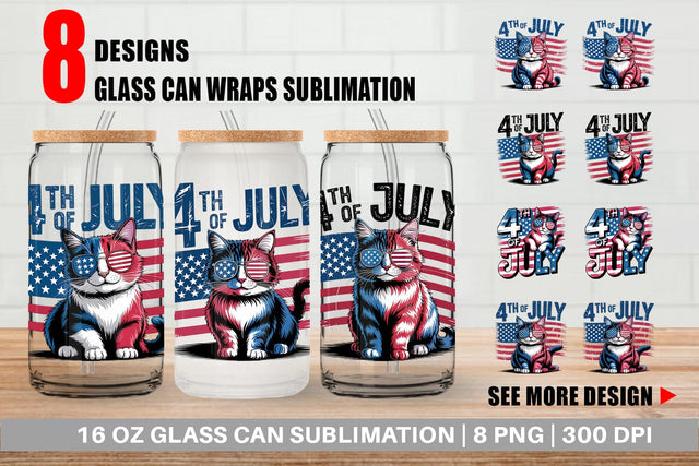 Glass Can 4th of July Cat Sublimation artnoy 