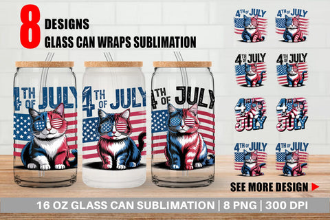 Glass Can 4th of July Cat Sublimation artnoy 