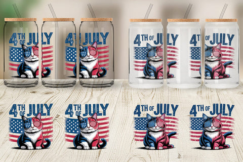 Glass Can 4th of July Cat Sublimation artnoy 