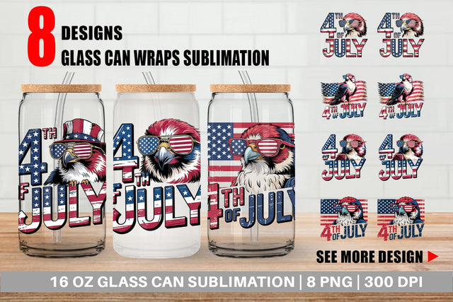 Glass Can 4th of July Eagle Sublimation artnoy 