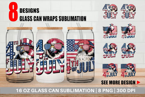 Glass Can 4th of July Eagle Sublimation artnoy 