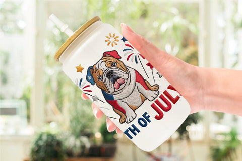 Glass Can 4th of July Embroidery Animal Sublimation artnoy 