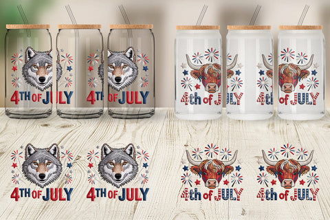 Glass Can 4th of July Embroidery Animal Sublimation artnoy 