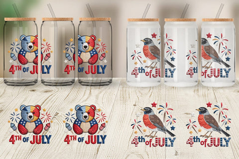 Glass Can 4th of July Embroidery Animal Sublimation artnoy 