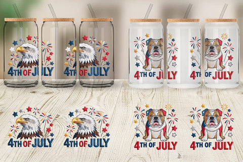 Glass Can 4th of July Embroidery Animal Sublimation artnoy 