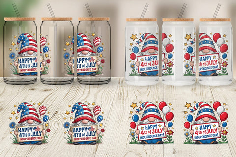 Glass Can 4th of July Gnome Sublimation artnoy 
