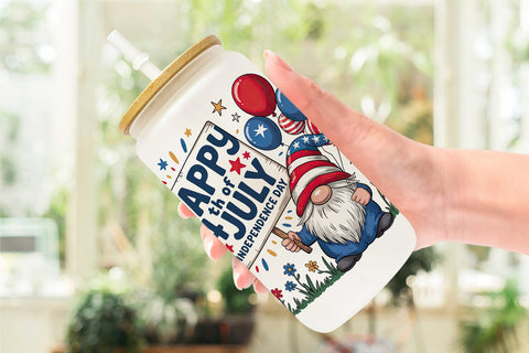 Glass Can 4th of July Gnome Sublimation artnoy 
