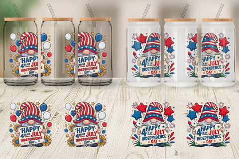Glass Can 4th of July Gnome Sublimation artnoy 