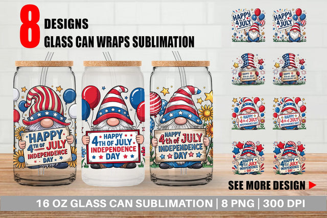 Glass Can 4th of July Gnome Sublimation artnoy 