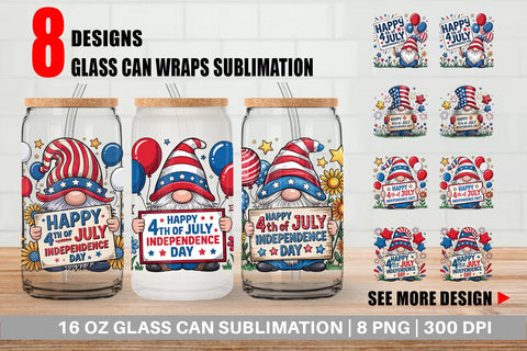 Glass Can 4th of July Gnome Sublimation artnoy 