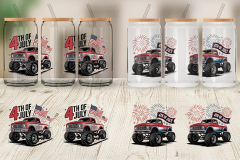 Glass Can 4th of July Monster Truck Sublimation artnoy 