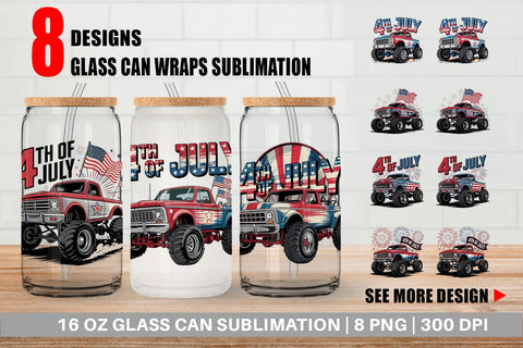Glass Can 4th of July Monster Truck Sublimation artnoy 