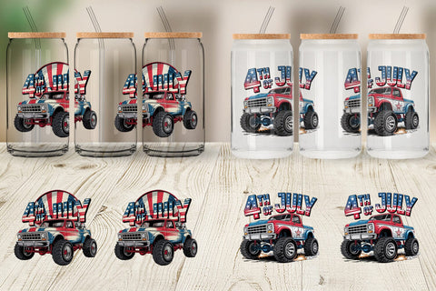 Glass Can 4th of July Monster Truck Sublimation artnoy 