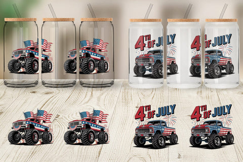 Glass Can 4th of July Monster Truck Sublimation artnoy 