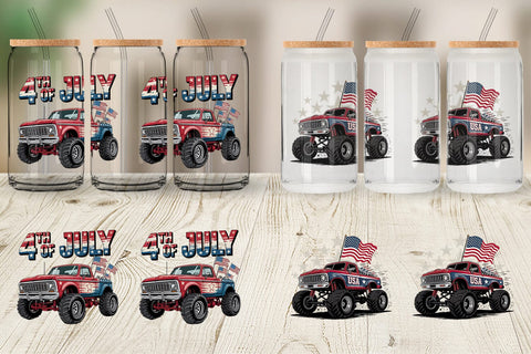 Glass Can 4th of July Monster Truck Sublimation artnoy 