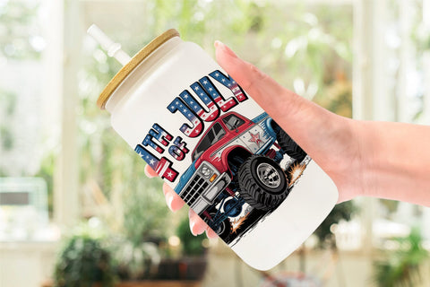 Glass Can 4th of July Monster Truck Sublimation artnoy 