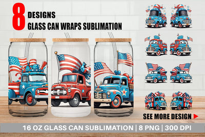 Glass Can 4th of July Vintage Truck Sublimation artnoy 