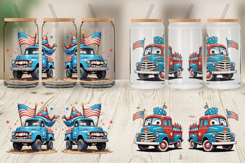Glass Can 4th of July Vintage Truck Sublimation artnoy 