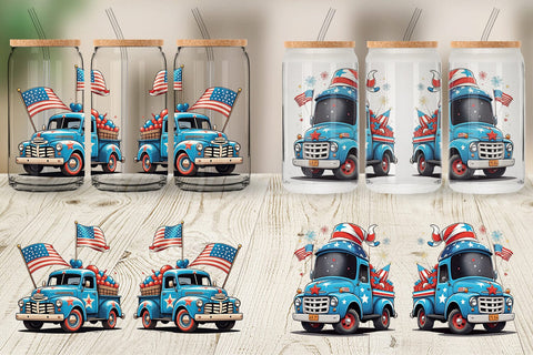 Glass Can 4th of July Vintage Truck Sublimation artnoy 