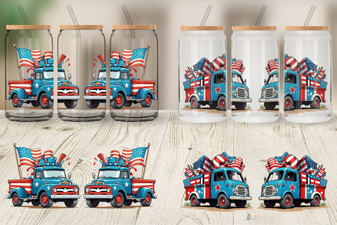 Glass Can 4th of July Vintage Truck Sublimation artnoy 