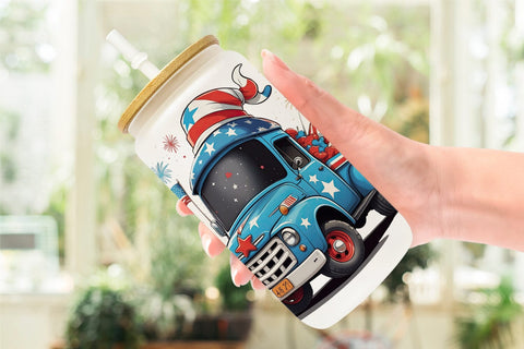 Glass Can 4th of July Vintage Truck Sublimation artnoy 
