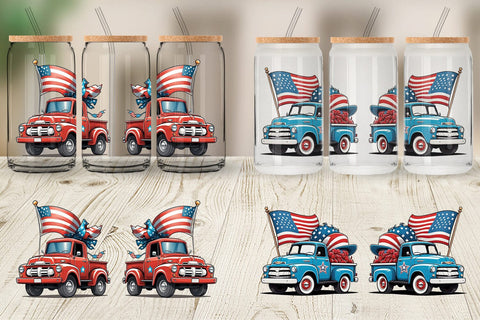Glass Can 4th of July Vintage Truck Sublimation artnoy 